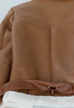 Bruine Imitatie Leren Biker Jas met Faux Fur