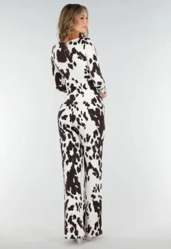 Bruine Koeienprint Top met Lange Mouwen