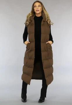 Bruine Lange Bodywarmer met Tailleband