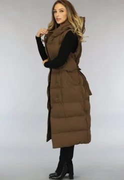Bruine Lange Bodywarmer met Tailleband