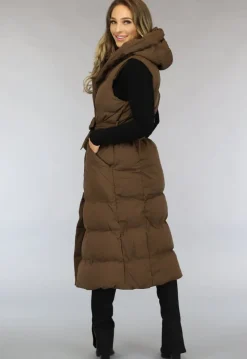 Bruine Lange Bodywarmer met Tailleband