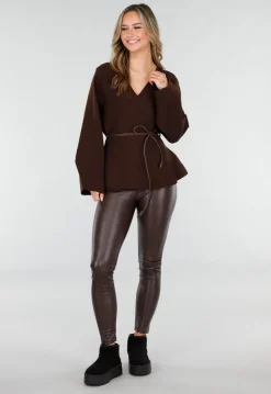 Bruine Leatherlook High Waist Stretch Legging