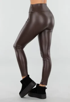 Bruine Leatherlook High Waist Stretch Legging