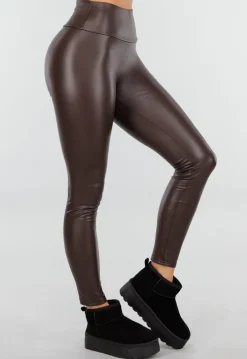 Bruine Leatherlook High Waist Stretch Legging