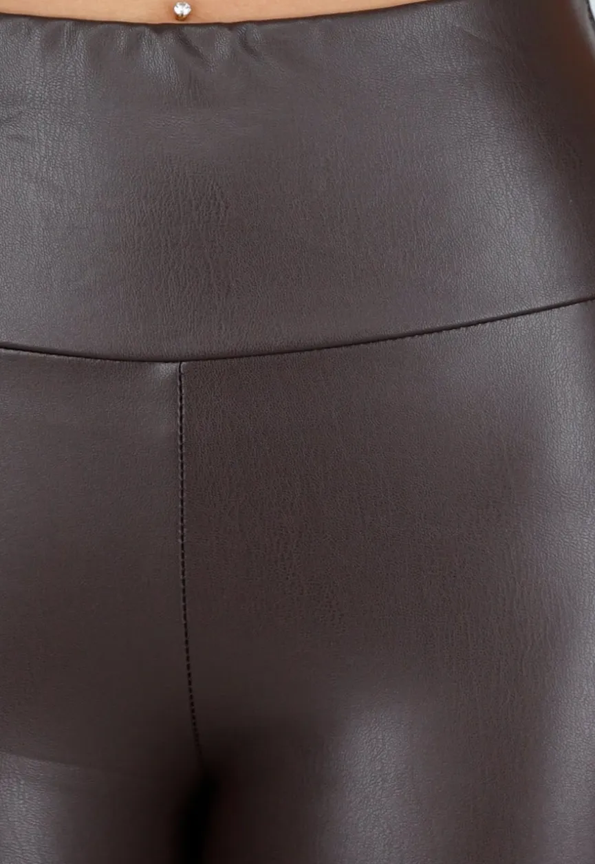 Bruine Leatherlook High Waist Stretch Legging
