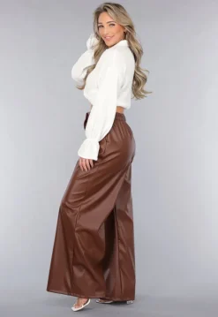 Bruine Lederlook Wide Leg Tall Broek