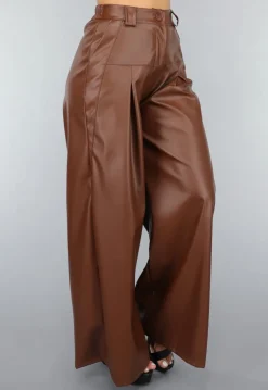 Bruine Lederlook Wide Leg Tall Broek