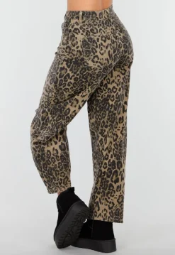 Bruine Leopard Barrel Jeans Mid Waist