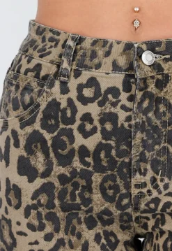 Bruine Leopard Barrel Jeans Mid Waist