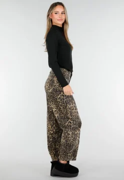 Bruine Leopard Barrel Jeans Mid Waist