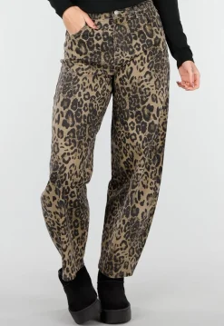 Bruine Leopard Barrel Jeans Mid Waist