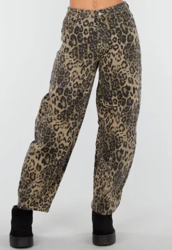 Bruine Leopard Barrel Jeans Mid Waist
