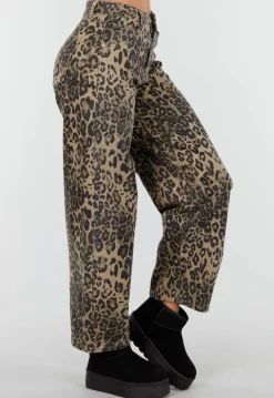 Bruine Leopard Barrel Jeans Mid Waist