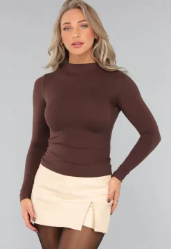 Bruine Longsleeve Top met Kleine Col