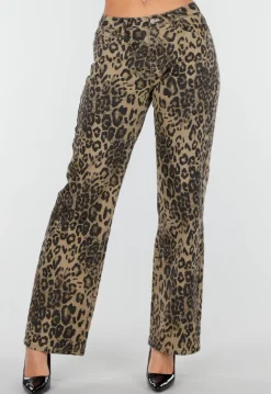 Bruine Luipaardprint Stretch Broek met Rechte Pijpen