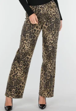 Bruine Luipaardprint Stretch Broek met Rechte Pijpen