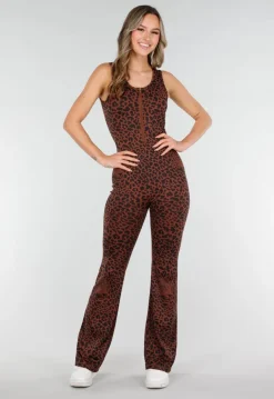 Bruine Luipaard Sportjumpsuit met Open Rug