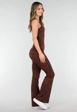 Bruine Luipaard Sportjumpsuit met Open Rug