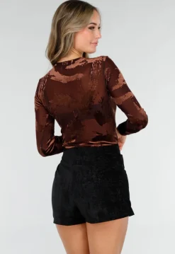 Bruine Mesh Bodysuit met Flocked Print