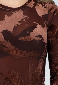 Bruine Mesh Bodysuit met Flocked Print