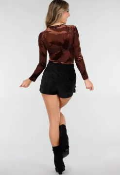 Bruine Mesh Bodysuit met Flocked Print