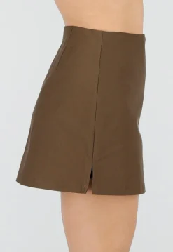 Bruine Mini Skort met Rechte Pasvorm en Verborgen Broekje