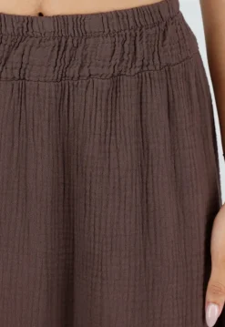Bruine Mousseline Maxi Rok met Elastische Taille