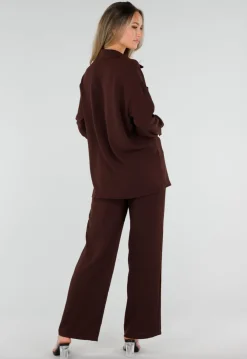 Bruine Oversized Blouse met Lange Mouwen en Knoopsluiting