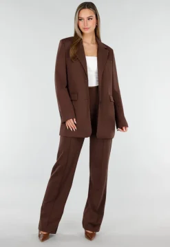 Bruine Oversized Stretch Blazer met Schoudervullingen