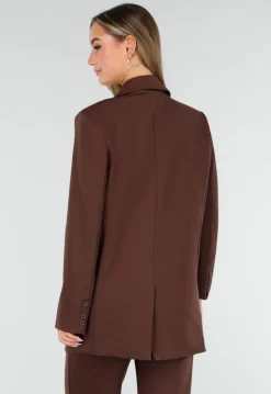 Bruine Oversized Stretch Blazer met Schoudervullingen