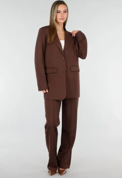 Bruine Oversized Stretch Blazer met Schoudervullingen