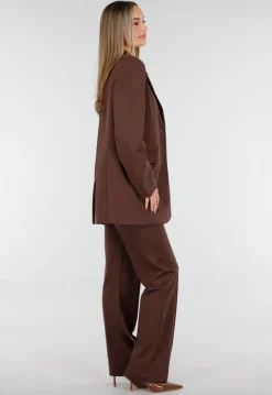Bruine Oversized Stretch Blazer met Schoudervullingen