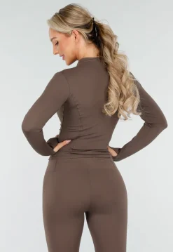 Bruine 2-Piece met Strakke Legging en Rits Vestje