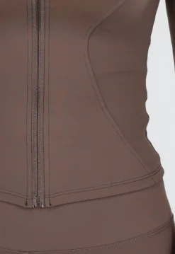 Bruine 2-Piece met Strakke Legging en Rits Vestje