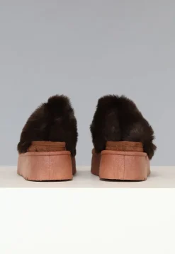 Bruine Plateau Pantoffels met Imitatiebont