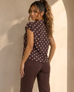 Bruine Polkadot Blazer Top met Schoudervulling