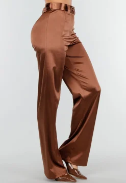 Bruine Satijnen Pantalon met Hoge Taille