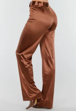 Bruine Satijnen Pantalon met Hoge Taille
