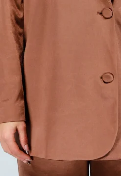 Bruine Satijnlook Blazer met Licht Getailleerde Pasvorm en Dubbele Knopen