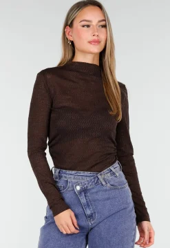 Bruine Semi Transparante Mesh Top met Lange Mouwen