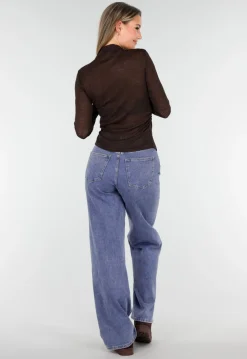 Bruine Semi Transparante Mesh Top met Lange Mouwen
