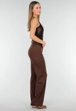 Bruine Sequin Bodysuit met Diepe V-Hals en Pailletten