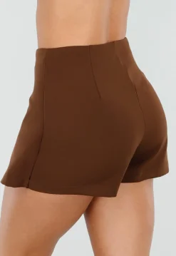 Bruine Skort met Asymmetrische Overslag en Gouden Detail