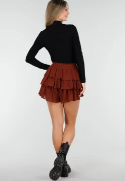 Bruine Skort met Ruches en Stretch