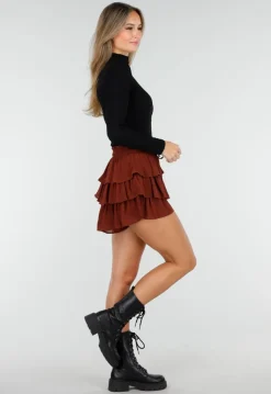 Bruine Skort met Ruches en Stretch