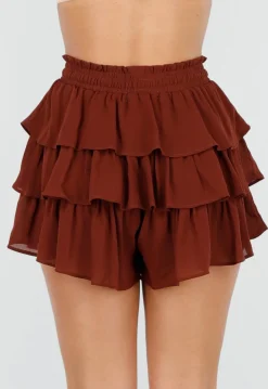 Bruine Skort met Ruches en Stretch