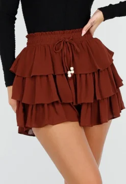 Bruine Skort met Ruches en Stretch