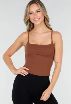 Bruine Spaghetti Strap Crop Top met Pads