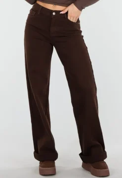 Bruine Straight Leg Stretch Jeans met Hoge Taille en Rechte Pijpen