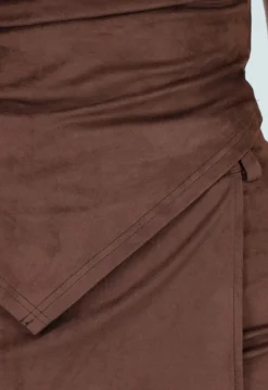 Bruine Strapless Suede Top met Stretch en Plooien
